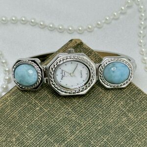Light Blue Gemstone Watch with Mother of Pearl Dial